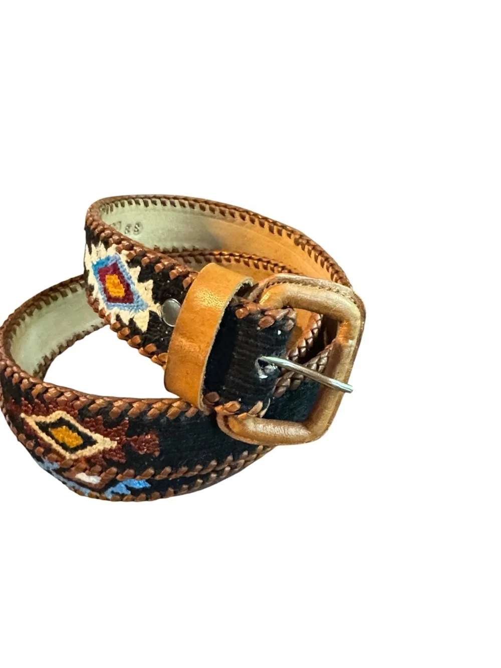 Handcrafted woven belt with leather buckle and trim Made in Guatemala Size 38 - Picture 4 of 11